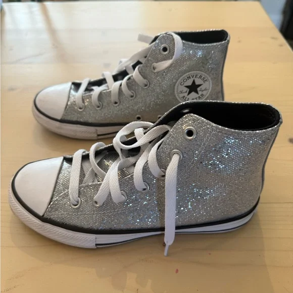 Converse Kids Glittery Silver High-Tops - Picture 2 of 5